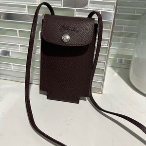 Longchamp Deep Brown Leather Smartphone Cross- Holder